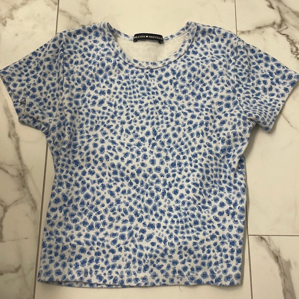 Brandy Melville blue leopard print cropped tee